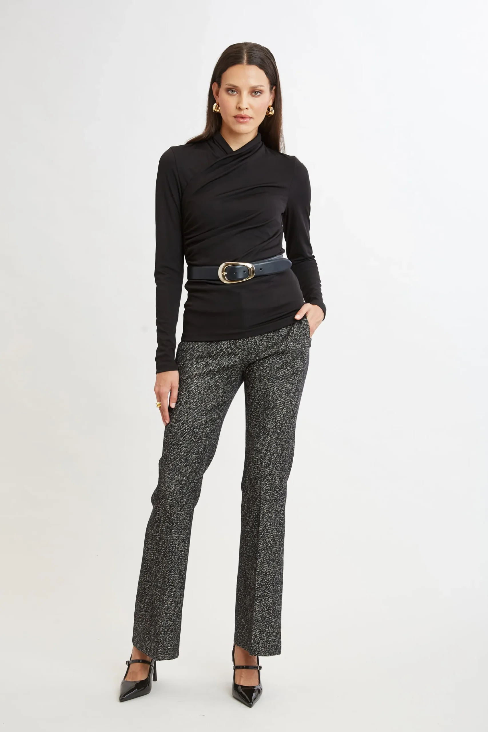 Elie Tahari Tops & Sweaters-Long Sleeve Ruched Draped Knit BLACK