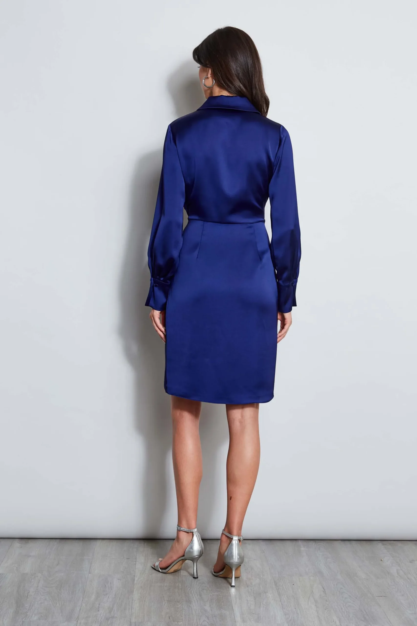 Elie Tahari Dresses & Jumpsuits|Short Sleeve Dresses-Long Sleeve Satin Wrap Dress DARKSAPPHIRE