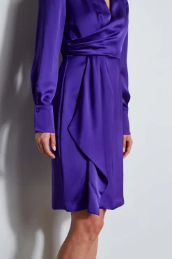 Elie Tahari Dresses & Jumpsuits|Long Sleeve Dresses-Long Sleeve Satin Wrap Dress GRAPE