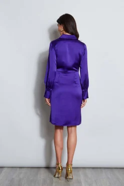 Elie Tahari Dresses & Jumpsuits|Long Sleeve Dresses-Long Sleeve Satin Wrap Dress GRAPE