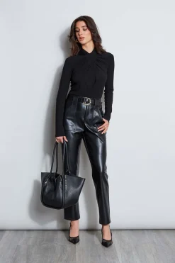 Elie Tahari Tops & Sweaters-Long Sleeve Twist Neck Knit BLACK
