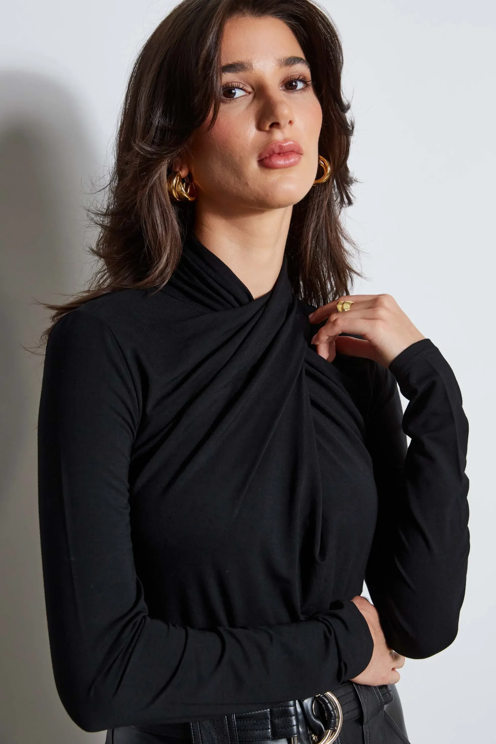 Elie Tahari Tops & Sweaters-Long Sleeve Twist Neck Knit BLACK