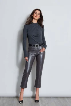 Elie Tahari Tops & Sweaters-Long Sleeve Twist Neck Knit CHARCOALMELANGE
