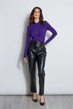 Elie Tahari Tops & Sweaters-Long Sleeve Twist Neck Knit GRAPE