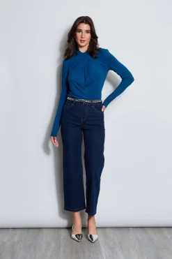 Elie Tahari Tops & Sweaters-Long Sleeve Twist Neck Knit ULTRAMARINE