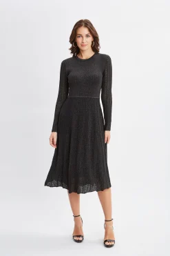 Elie Tahari Dresses & Jumpsuits-Lurex Flare Sweater Dress NOIRWITHGUNMETALLUREX