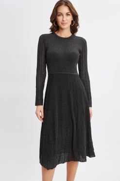 Elie Tahari Dresses & Jumpsuits-Lurex Flare Sweater Dress NOIRWITHGUNMETALLUREX