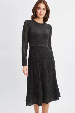 Elie Tahari Dresses & Jumpsuits-Lurex Flare Sweater Dress NOIRWITHGUNMETALLUREX