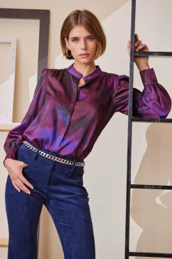 Elie Tahari Tops & Sweaters-Marble Button Down Shirt PURPLEMULTI