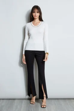 Elie Tahari Tops & Sweaters-Merino Rib Chain Detail Sweater SNOW