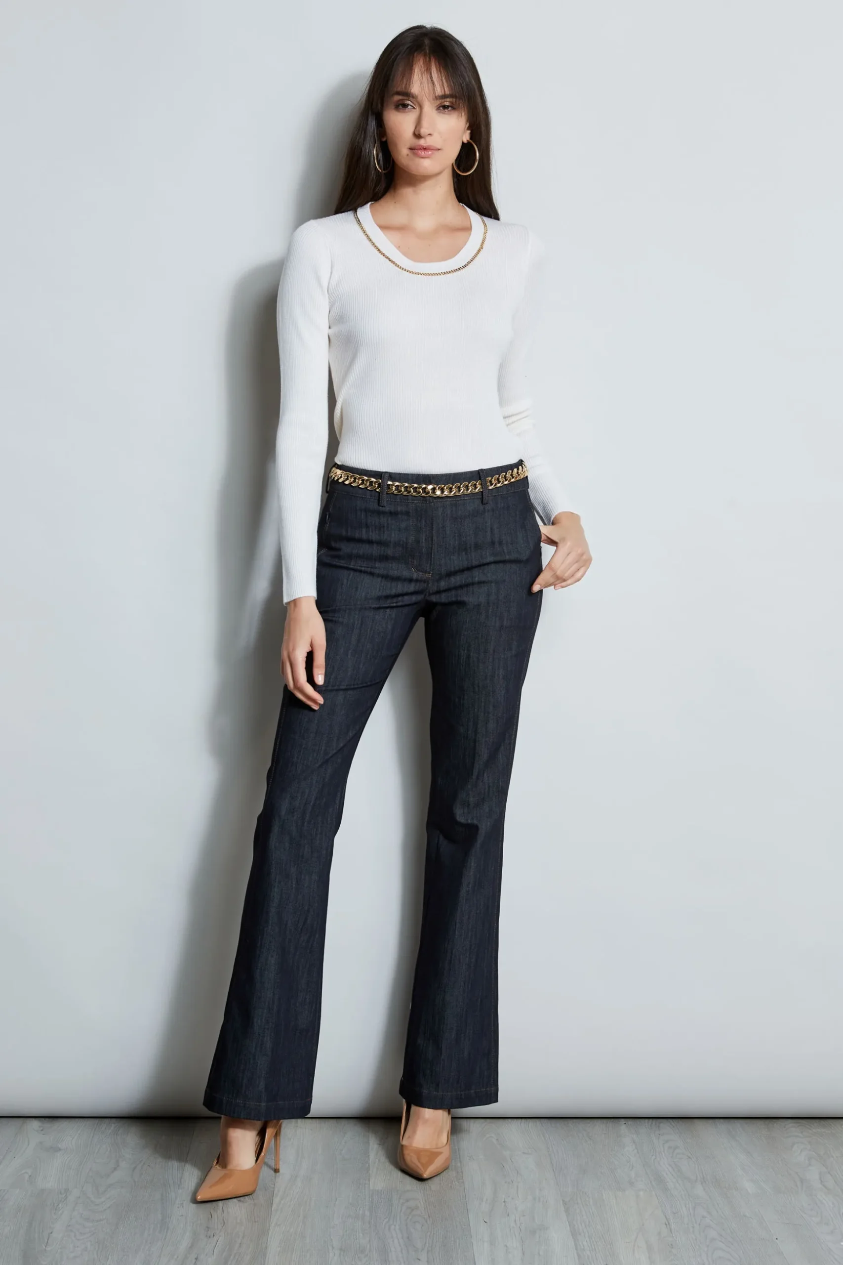 Elie Tahari Tops & Sweaters-Merino Rib Chain Detail Sweater SNOW