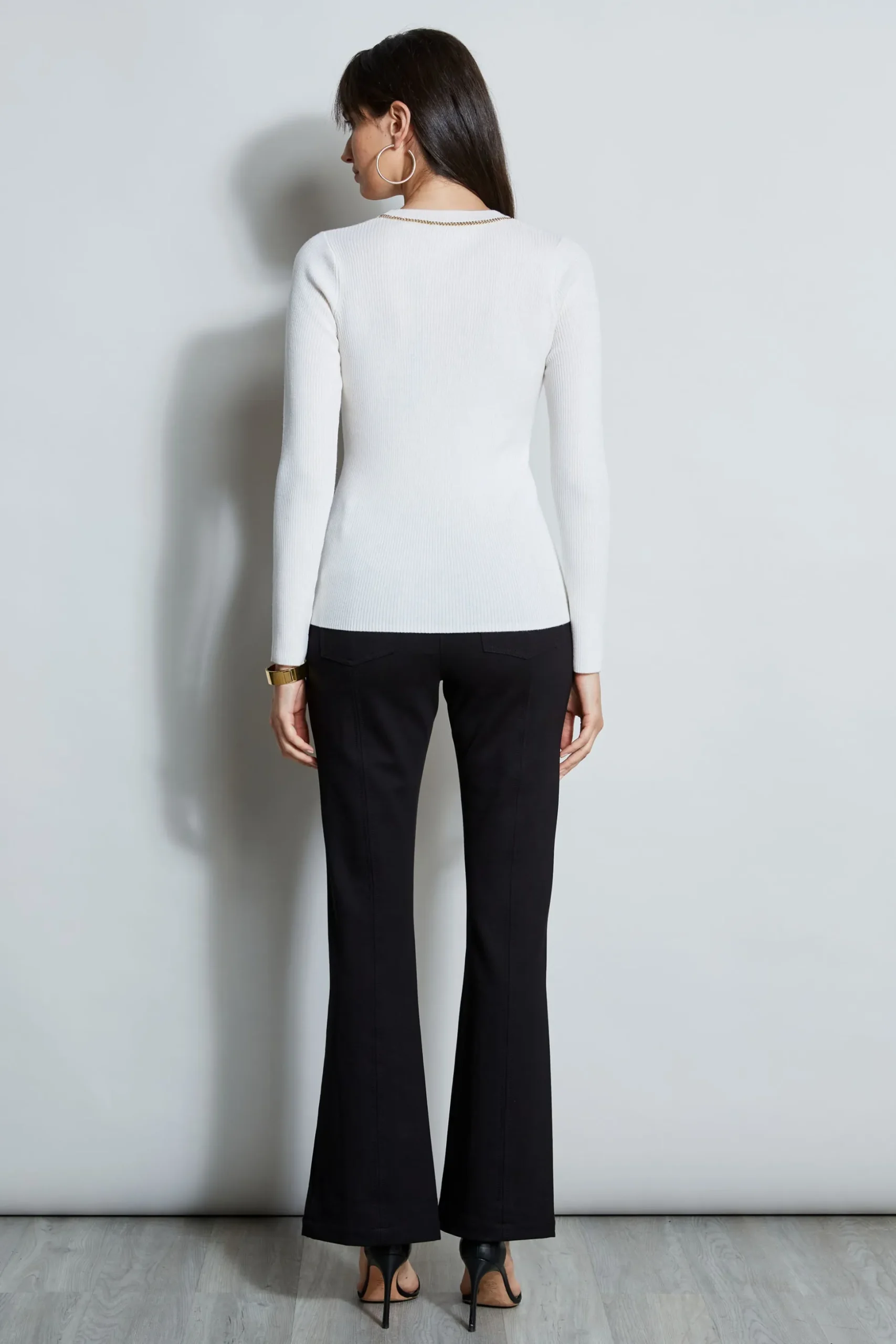 Elie Tahari Tops & Sweaters-Merino Rib Chain Detail Sweater SNOW