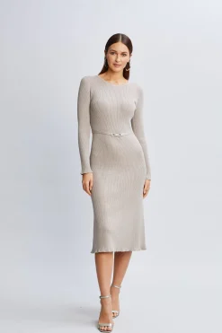 Elie Tahari Dresses & Jumpsuits-Metallic Belted Sweater Dress SHIMMERGOLD