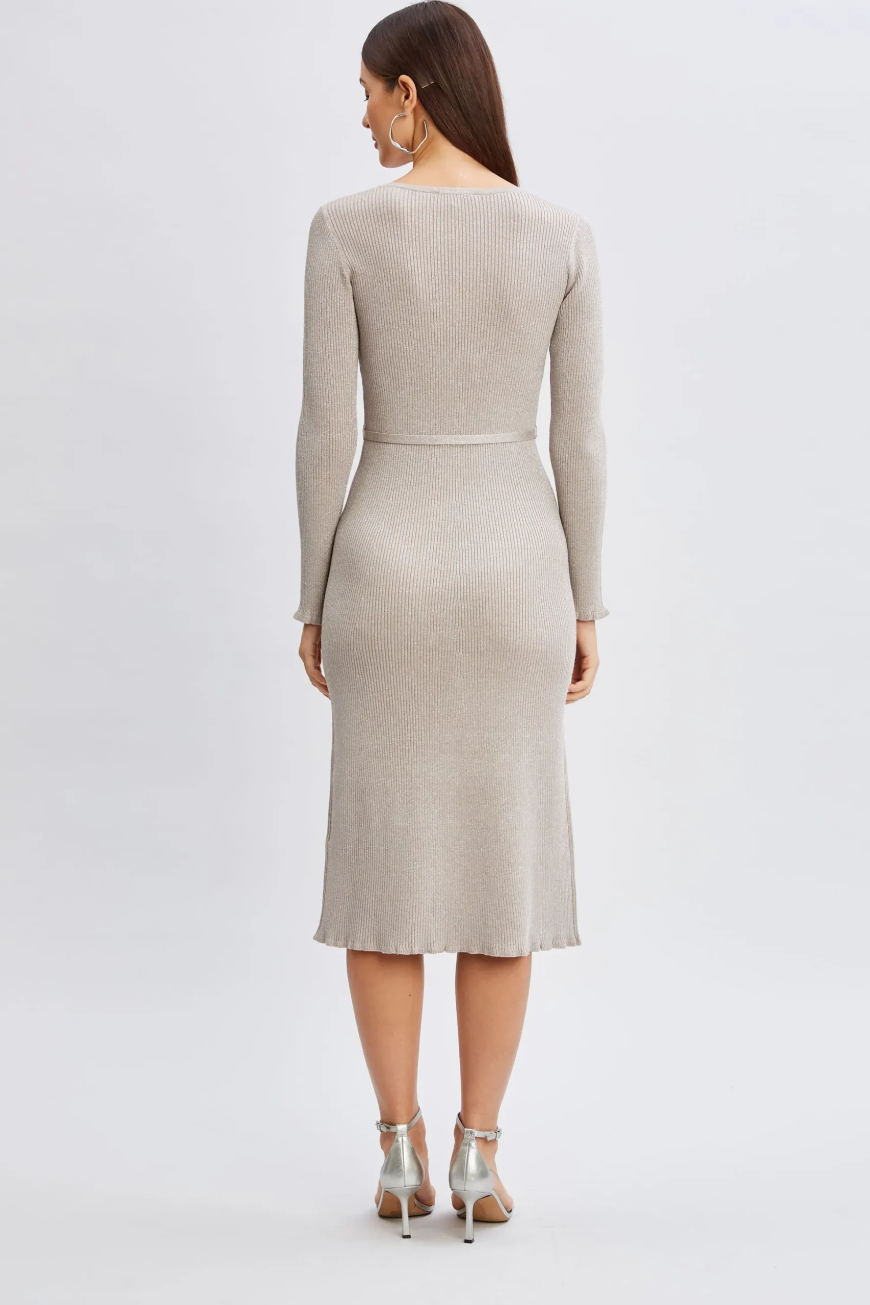 Elie Tahari Dresses & Jumpsuits-Metallic Belted Sweater Dress SHIMMERGOLD