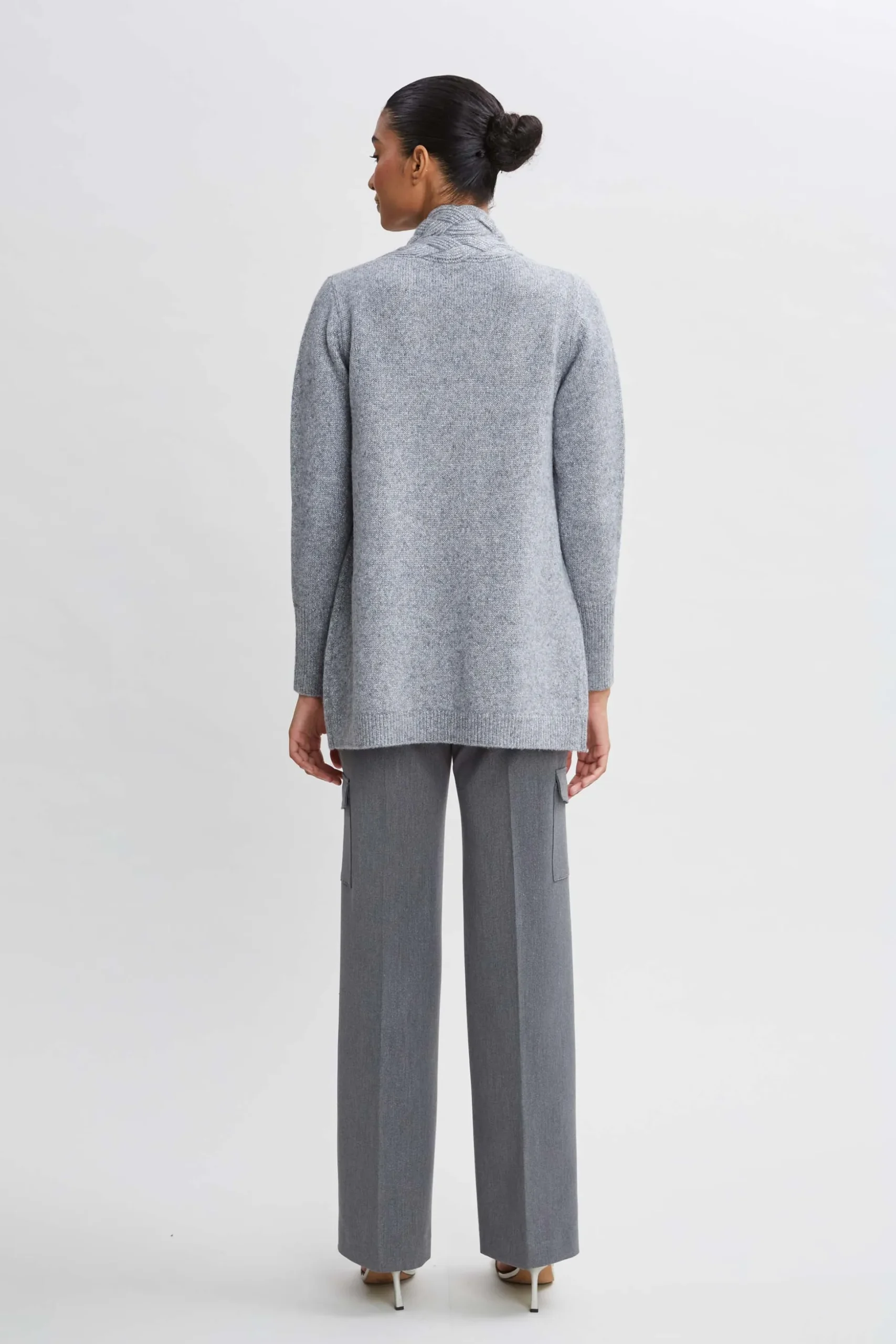 Elie Tahari Tops & Sweaters-Metallic Cable Cardigan GREY-SILVER