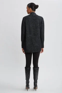 Elie Tahari Tops & Sweaters-Metallic Cable Cardigan Black-Silver