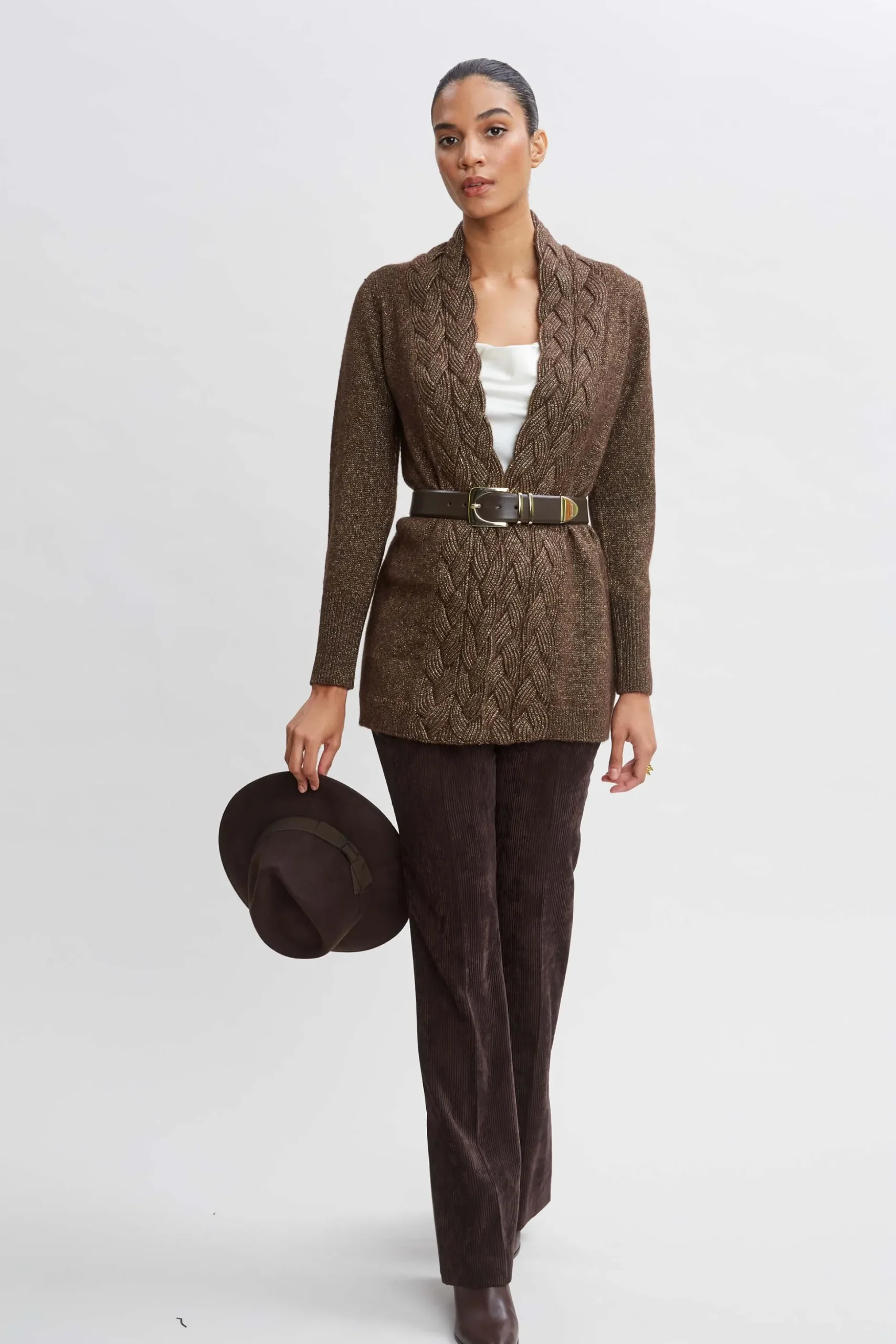 Elie Tahari Tops & Sweaters-Metallic Cable Cardigan WOOD-GOLD