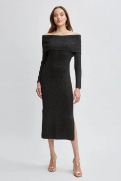 Elie Tahari Dresses & Jumpsuits-Metallic Cashmere Off Shoulder Dress NOIRLUREX
