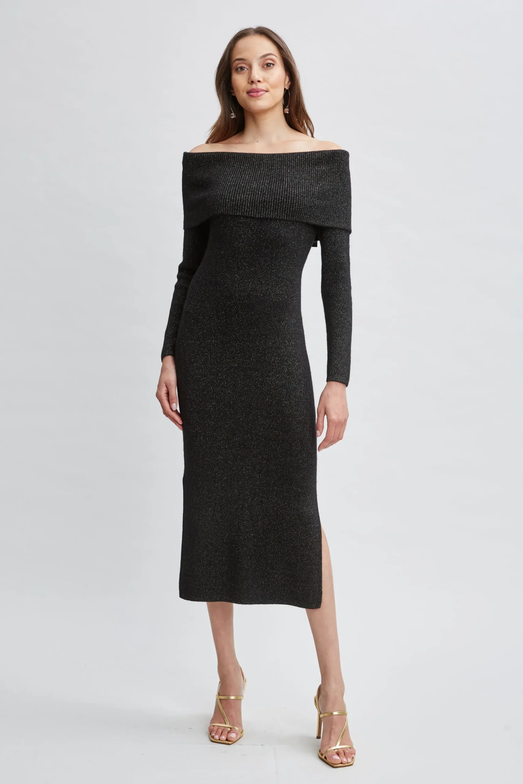 Elie Tahari Dresses & Jumpsuits-Metallic Cashmere Off Shoulder Dress NOIRLUREX