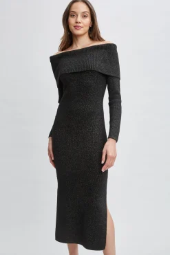 Elie Tahari Dresses & Jumpsuits-Metallic Cashmere Off Shoulder Dress NOIRLUREX