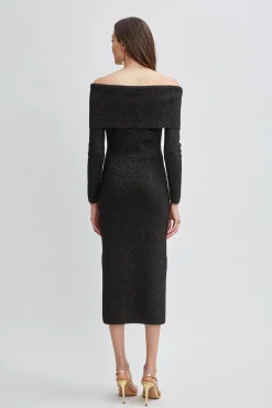 Elie Tahari Dresses & Jumpsuits-Metallic Cashmere Off Shoulder Dress NOIRLUREX