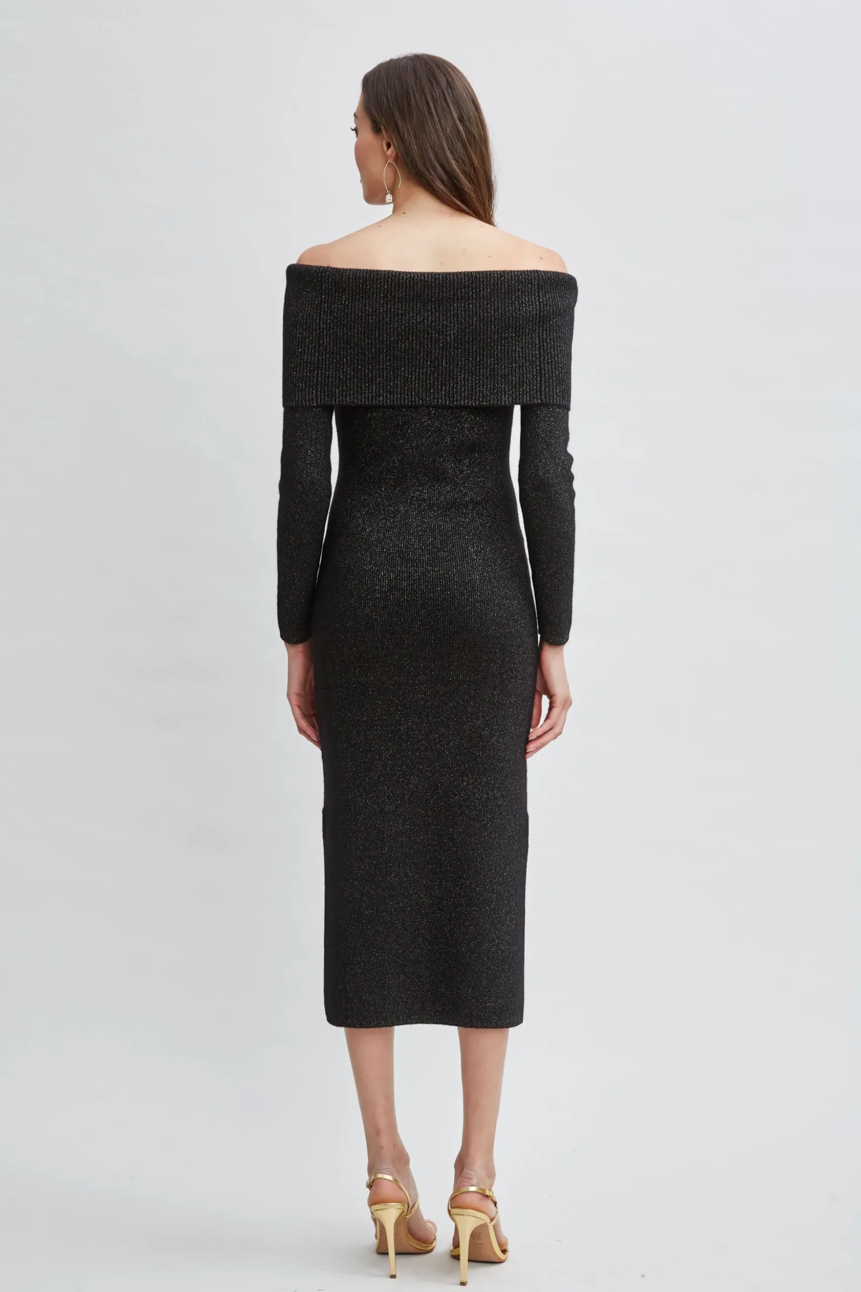 Elie Tahari Dresses & Jumpsuits-Metallic Cashmere Off Shoulder Dress NOIRLUREX