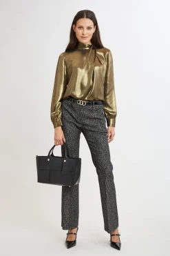Elie Tahari Tops & Sweaters-Metallic Draped Neck Shirt ANTIQUEGOLD