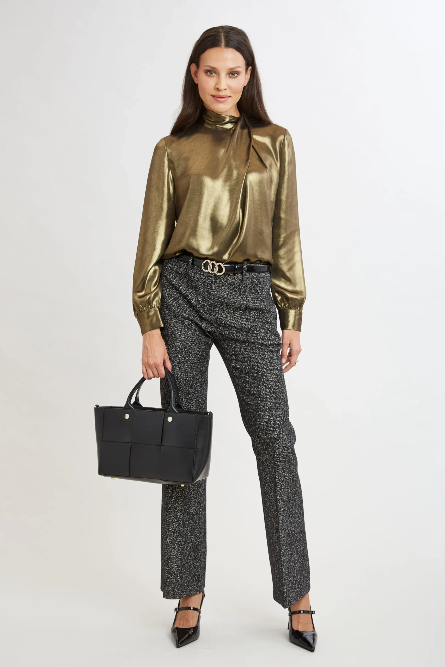Elie Tahari Tops & Sweaters-Metallic Draped Neck Shirt ANTIQUEGOLD