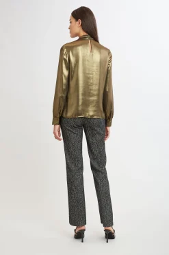 Elie Tahari Tops & Sweaters-Metallic Draped Neck Shirt ANTIQUEGOLD