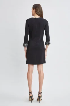 Elie Tahari Dresses & Jumpsuits-Metallic Fringe Shift Dress BLACK