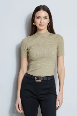 Elie Tahari Tops & Sweaters-Metallic Mock Neck Sweater GOLDMETALLIC