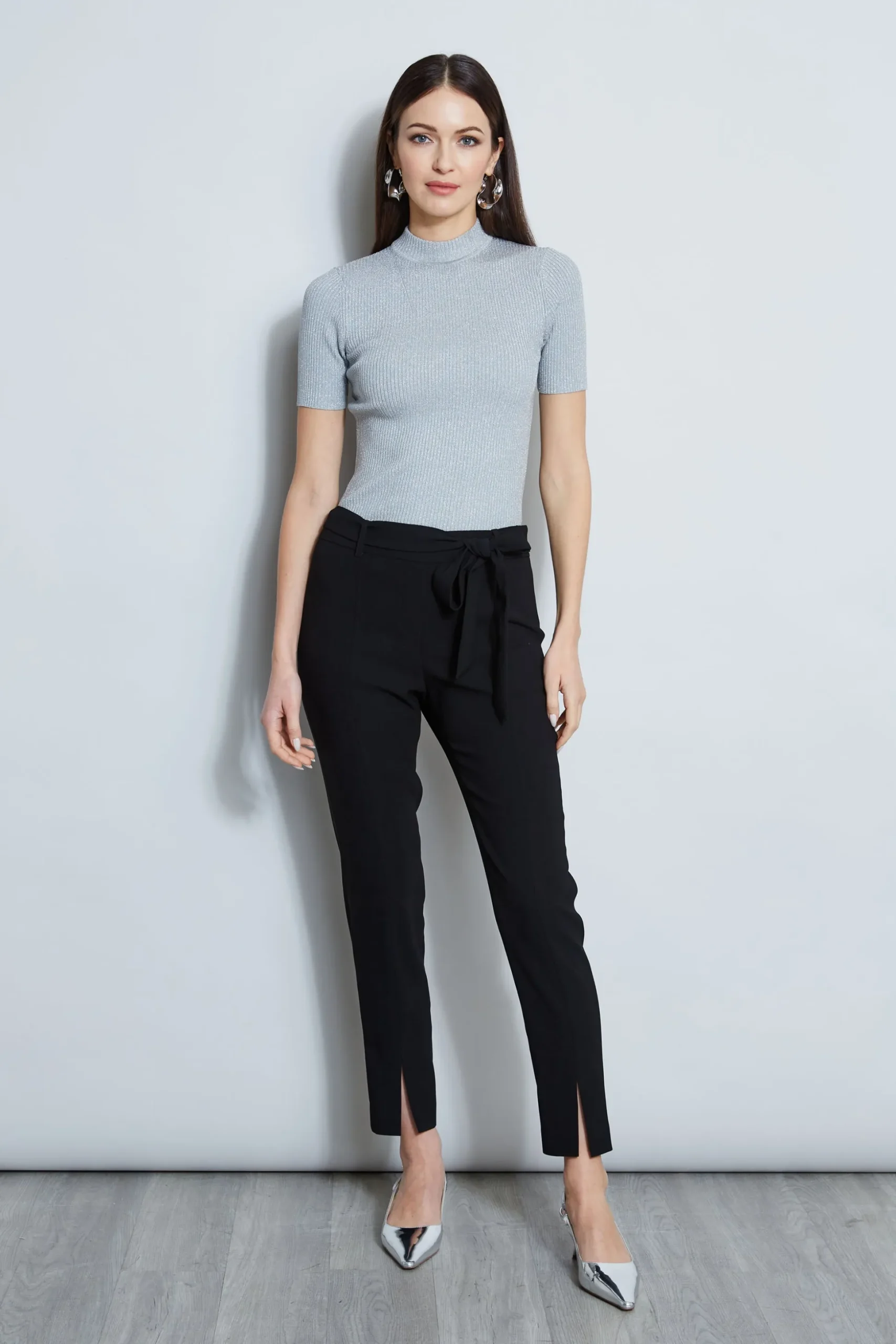 Elie Tahari Tops & Sweaters-Metallic Mock Neck Sweater SILVERMETALLIC