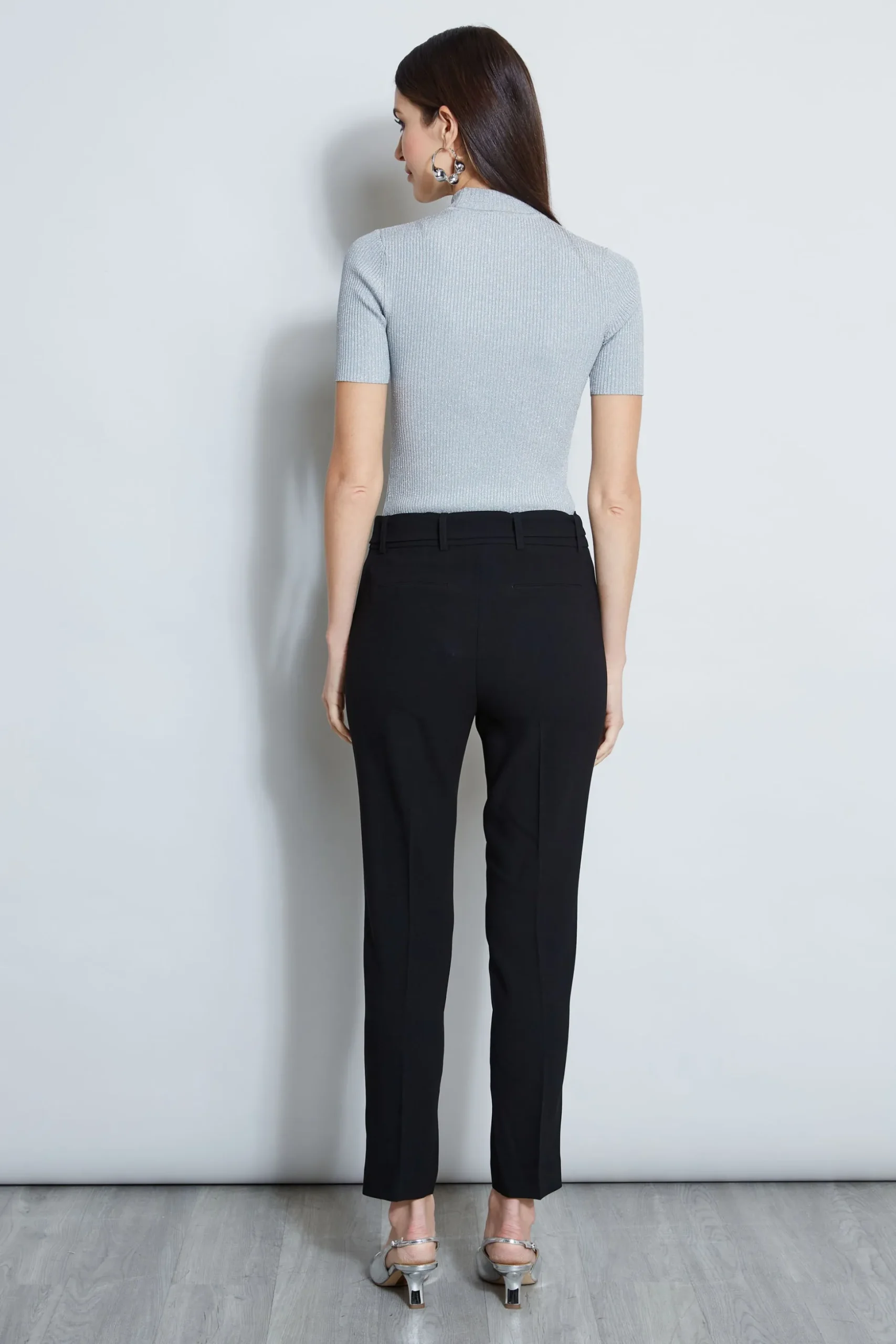 Elie Tahari Tops & Sweaters-Metallic Mock Neck Sweater SILVERMETALLIC