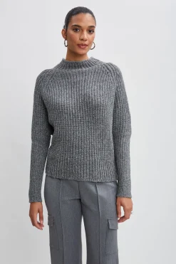 Elie Tahari Tops & Sweaters-Metallic Mock Neck Sweater GREY-SILVER