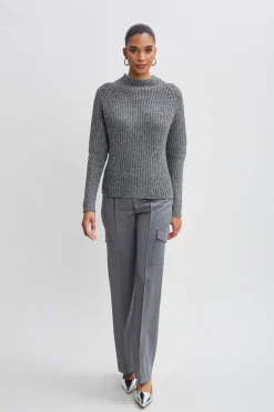 Elie Tahari Tops & Sweaters-Metallic Mock Neck Sweater GREY-SILVER