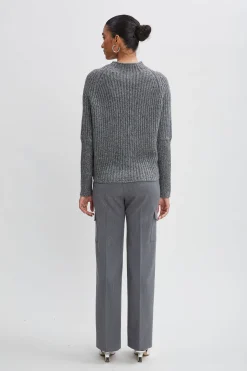 Elie Tahari Tops & Sweaters-Metallic Mock Neck Sweater GREY-SILVER