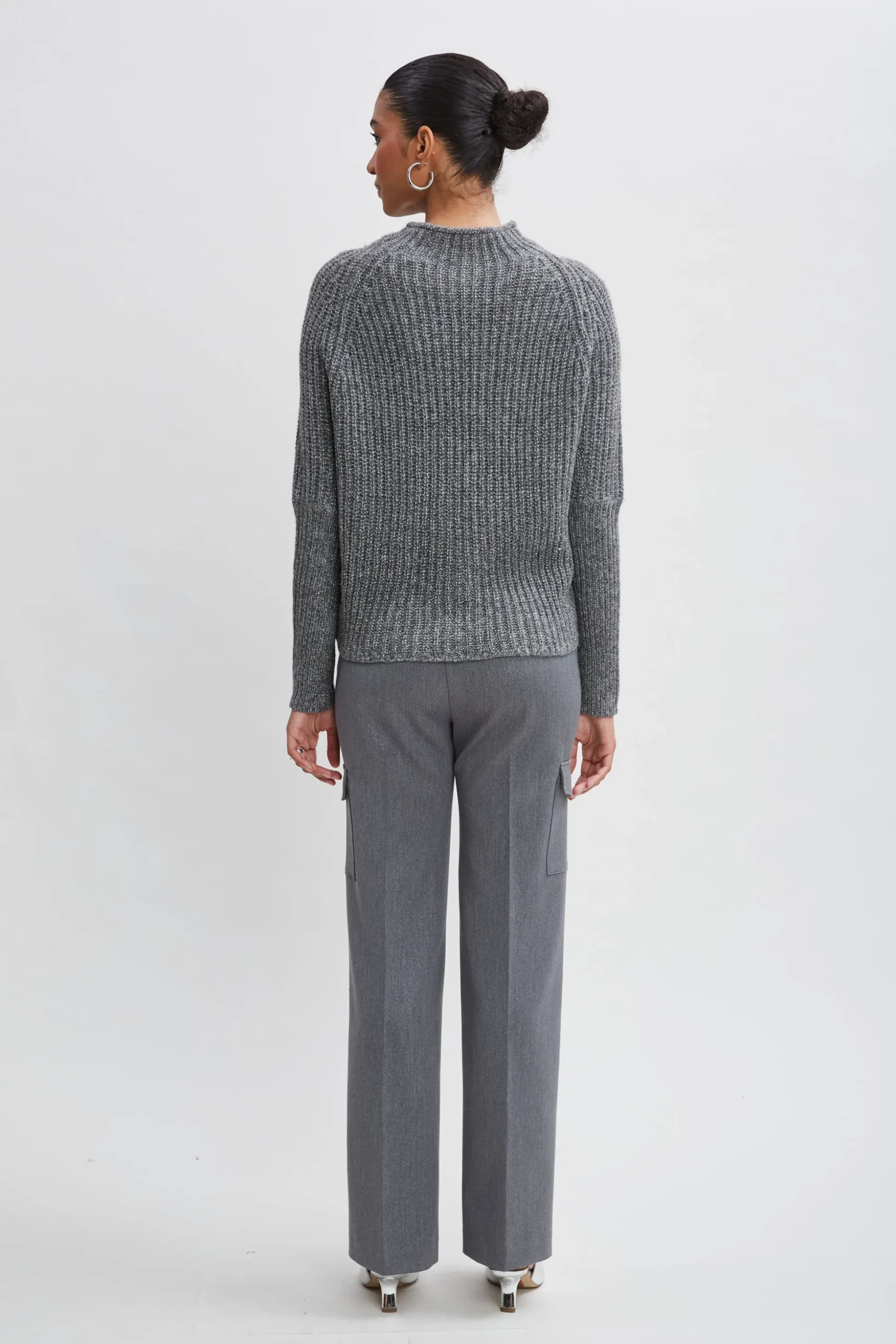 Elie Tahari Tops & Sweaters-Metallic Mock Neck Sweater GREY-SILVER