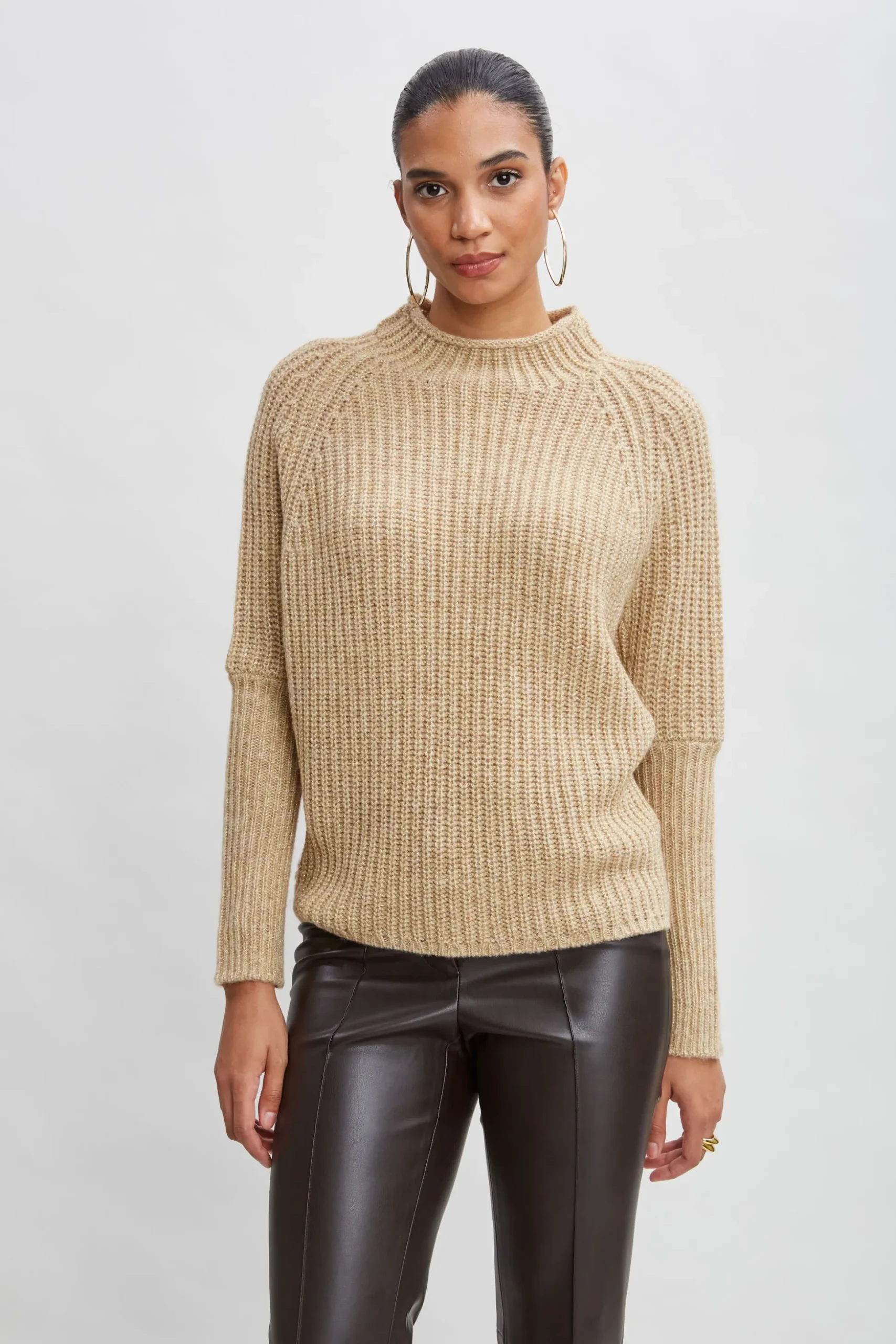 Elie Tahari Tops & Sweaters-Metallic Mock Neck Sweater TOFFEE-GOLD