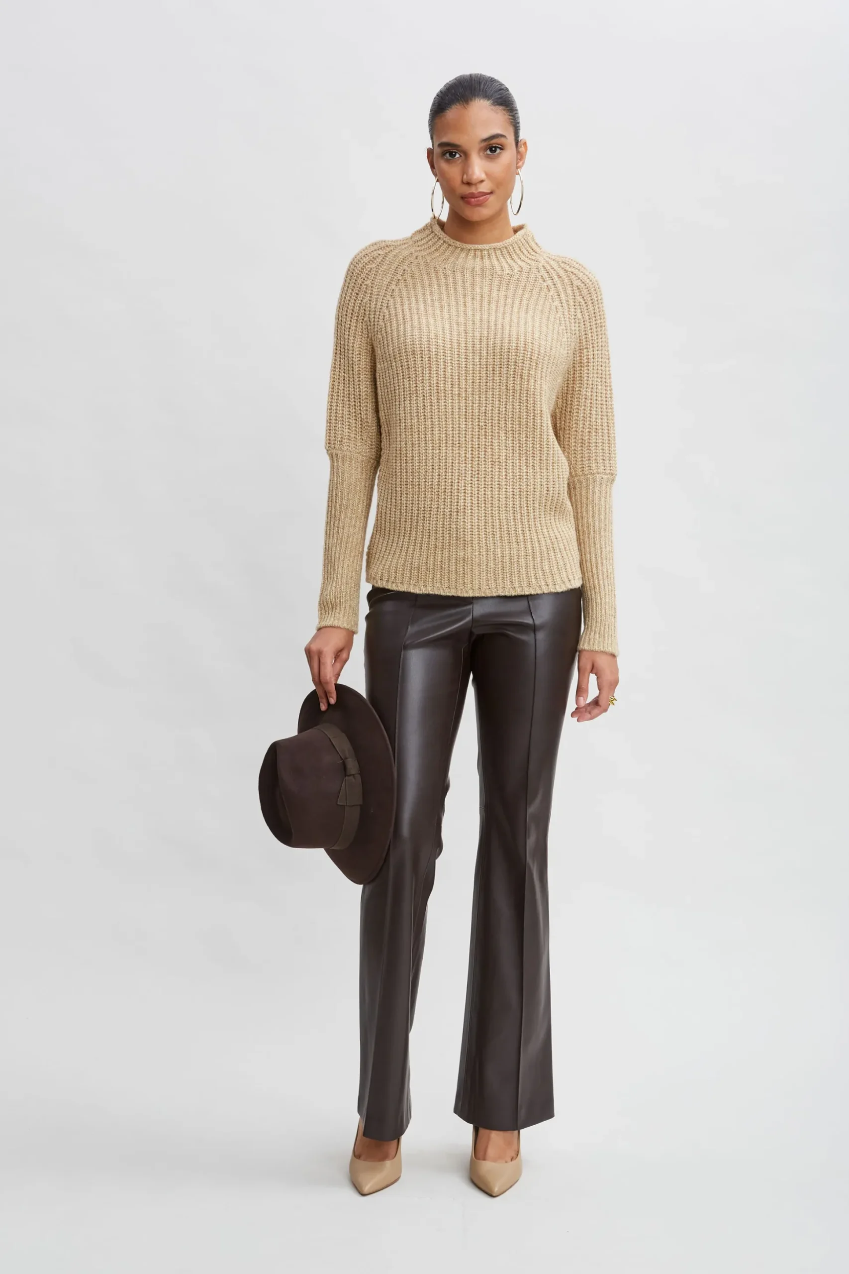 Elie Tahari Tops & Sweaters-Metallic Mock Neck Sweater TOFFEE-GOLD