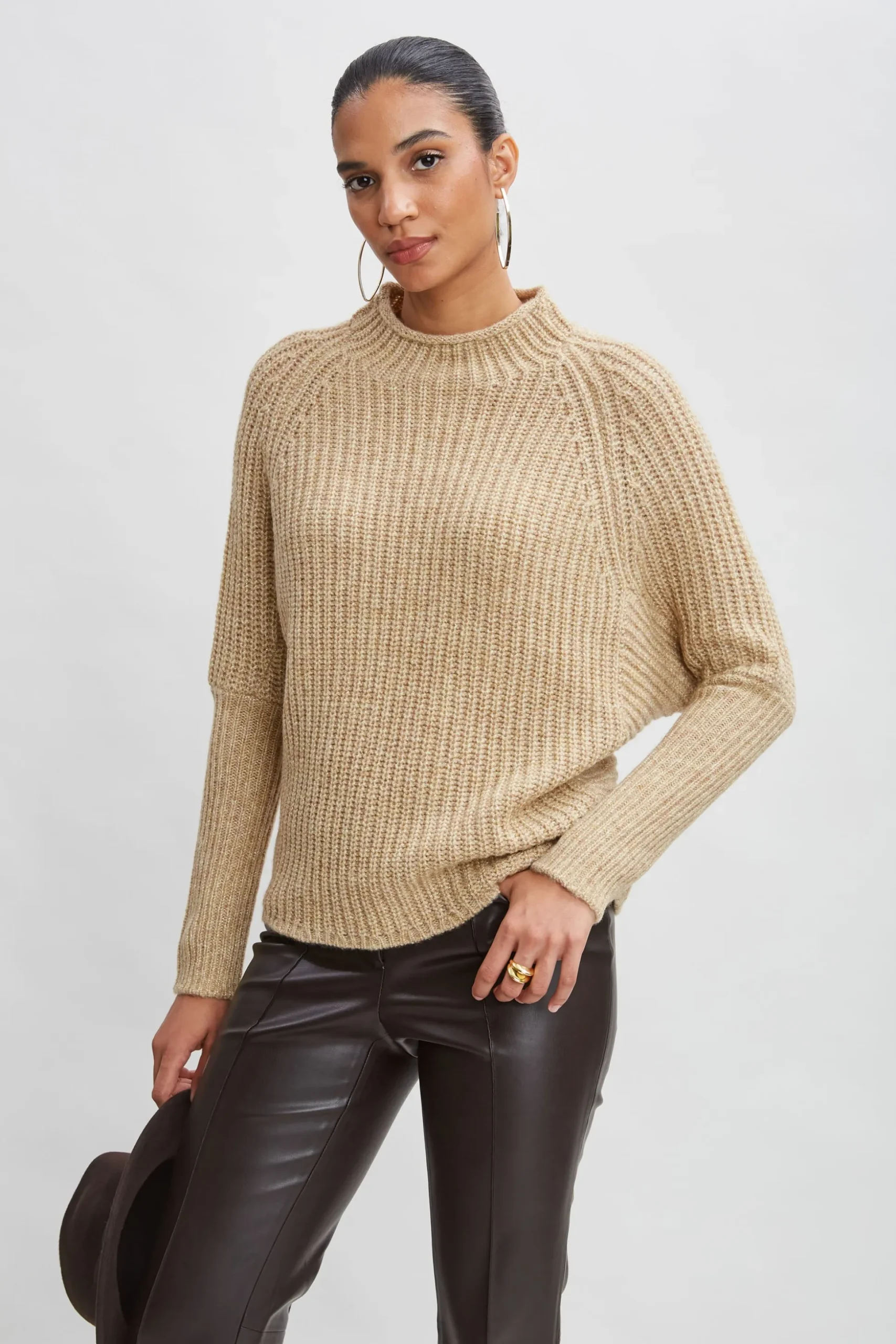 Elie Tahari Tops & Sweaters-Metallic Mock Neck Sweater TOFFEE-GOLD
