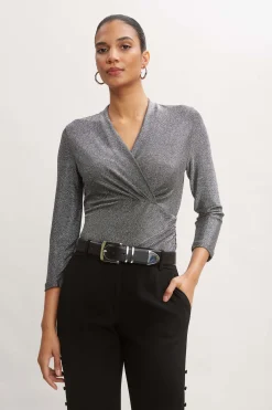 Elie Tahari Tops & Sweaters-Metallic Ruched Knit GUNMETAL