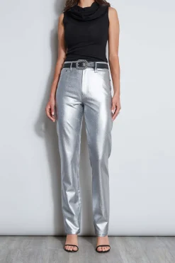 Elie Tahari Bottoms-Metallic Stretch Twill Jeans ANTIQUESILVER