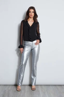 Elie Tahari Bottoms-Metallic Stretch Twill Jeans ANTIQUESILVER