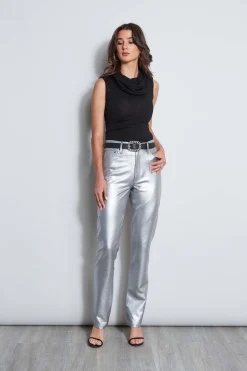 Elie Tahari Bottoms-Metallic Stretch Twill Jeans ANTIQUESILVER