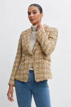 Elie Tahari Jackets & Blazers|Suiting-Metallic Tweed Blazer GOLDMULTI