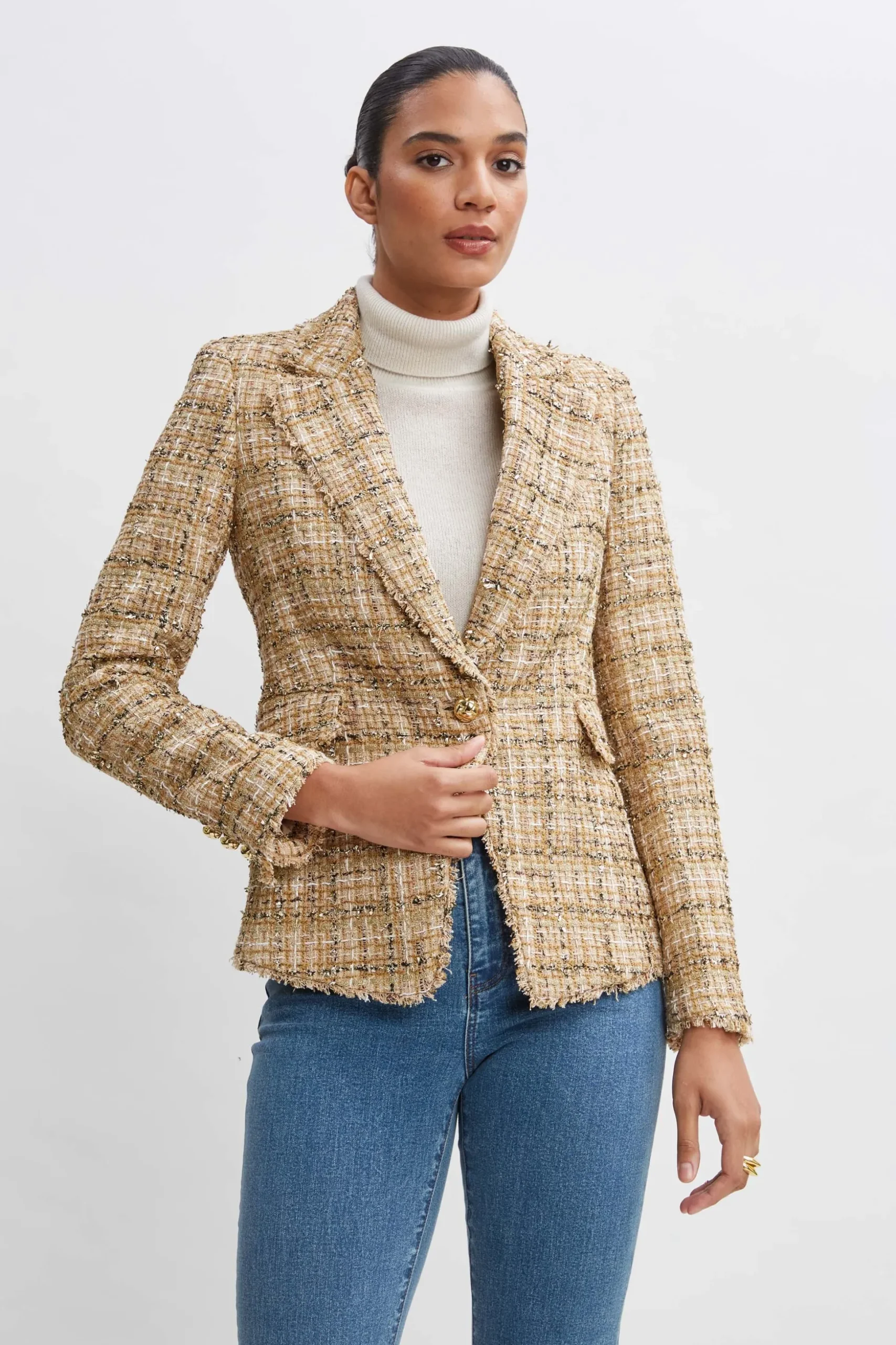 Elie Tahari Jackets & Blazers|Suiting-Metallic Tweed Blazer GOLDMULTI
