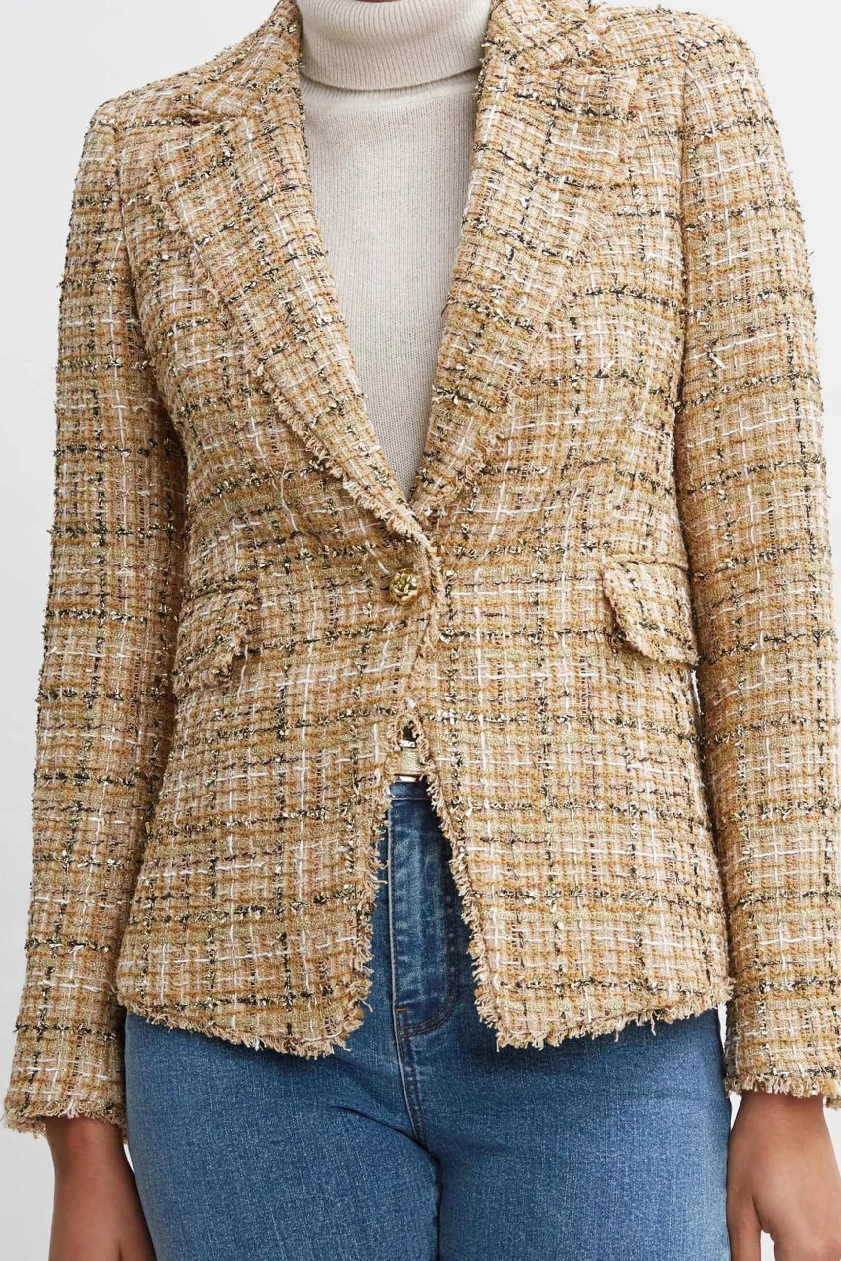 Elie Tahari Jackets & Blazers|Suiting-Metallic Tweed Blazer GOLDMULTI