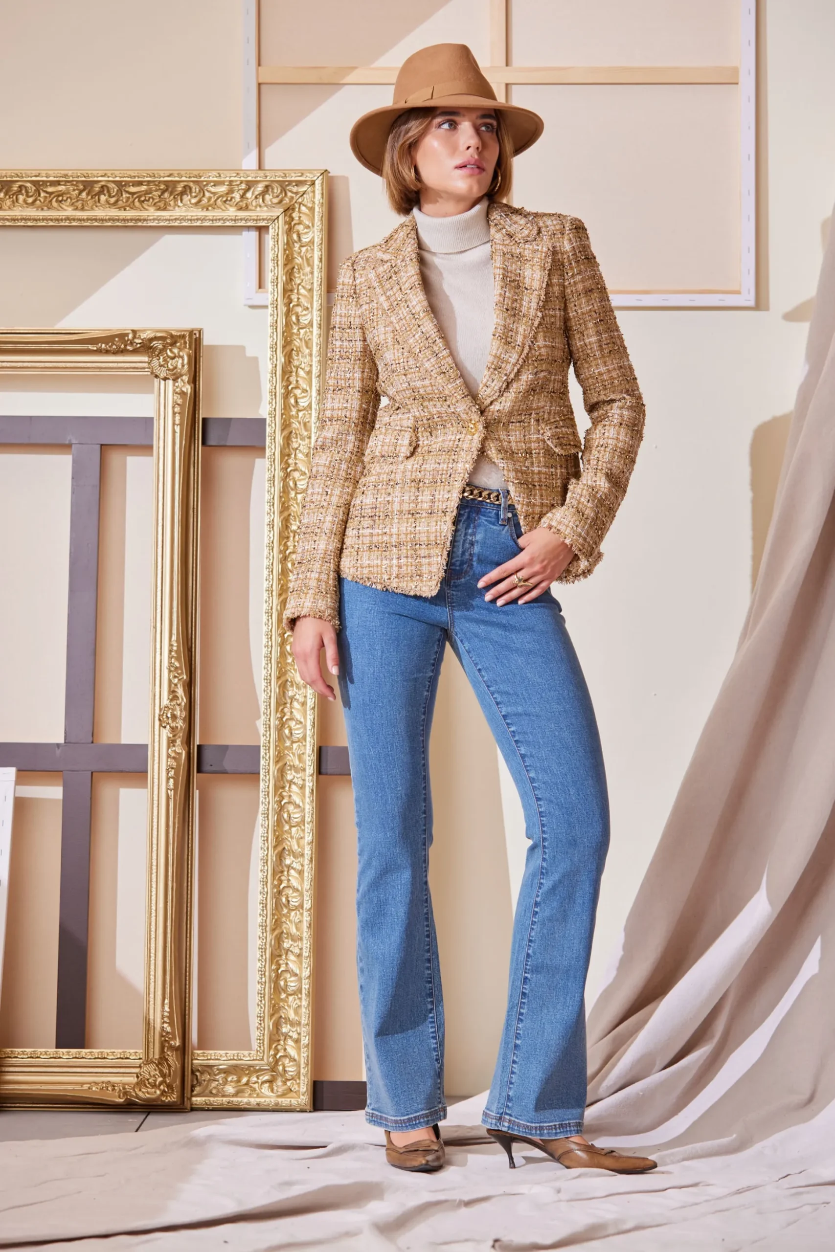 Elie Tahari Jackets & Blazers|Suiting-Metallic Tweed Blazer GOLDMULTI