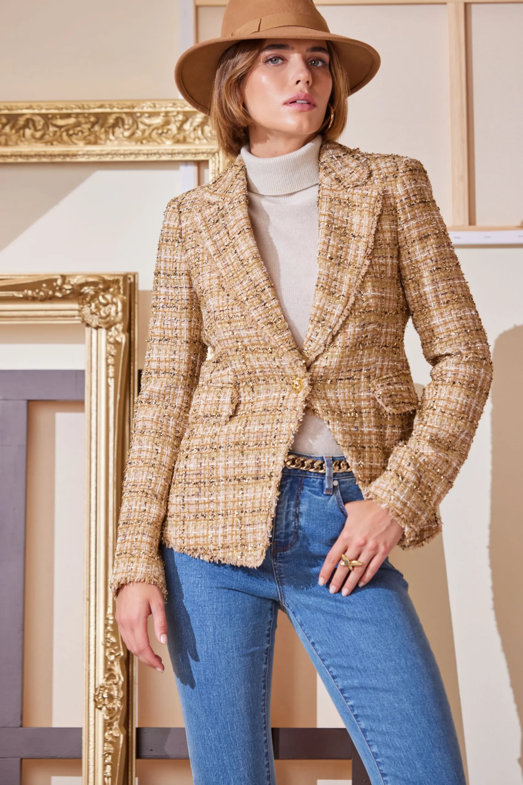 Elie Tahari Jackets & Blazers|Suiting-Metallic Tweed Blazer GOLDMULTI