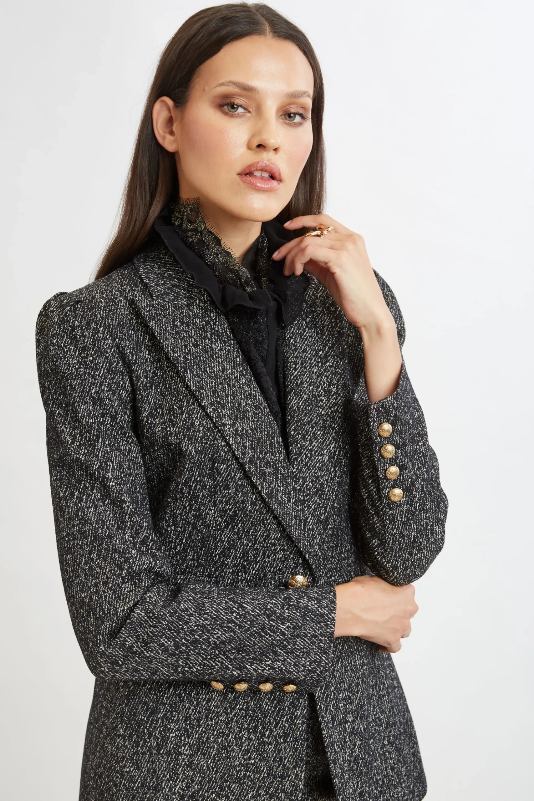 Elie Tahari Suiting|Jackets & Blazers-Metallic Tweed Blazer BLACKMULTI